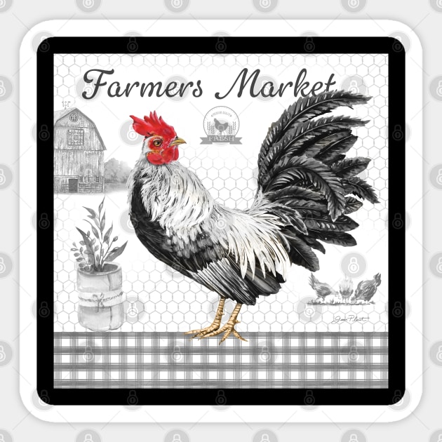 Plaid Country Rooster B Sticker by Jean Plout Designs